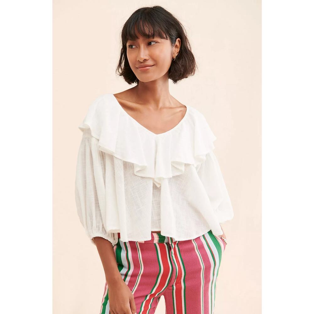 Free People White Open-Back Ruffled Blouse - Picture 2 of 11